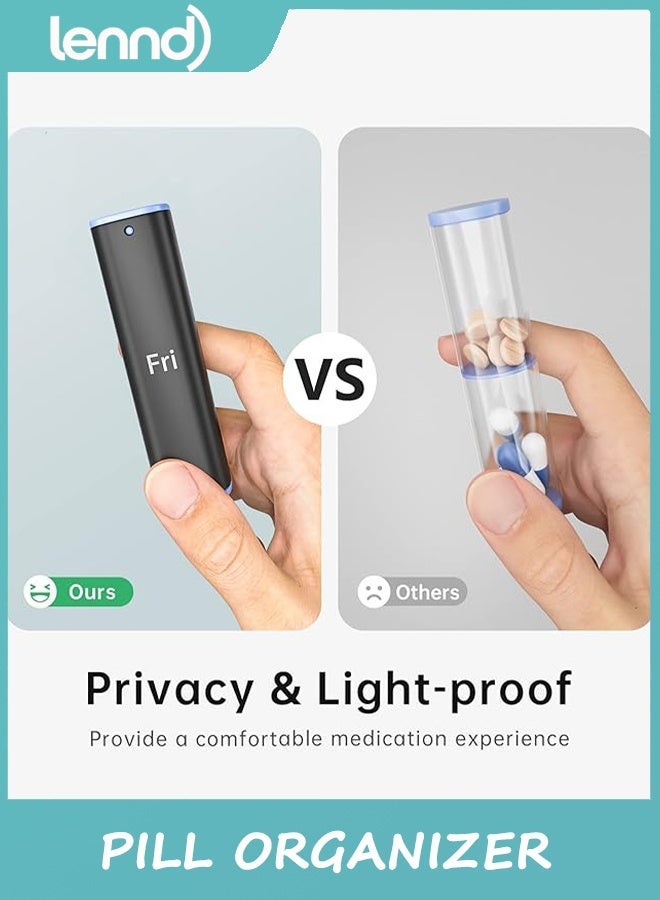 لينند منظم حبوب أسبوعي مرتين يوميًا، صندوق حبوب سفر كبير، 7 أيام، علبة حبوب صباحًا ومساءً مرتين يوميًا بمقبض دوار، حامل حبوب أسبوعي لمكملات الفيتامينات وزيت السمك، أسود - Image 4