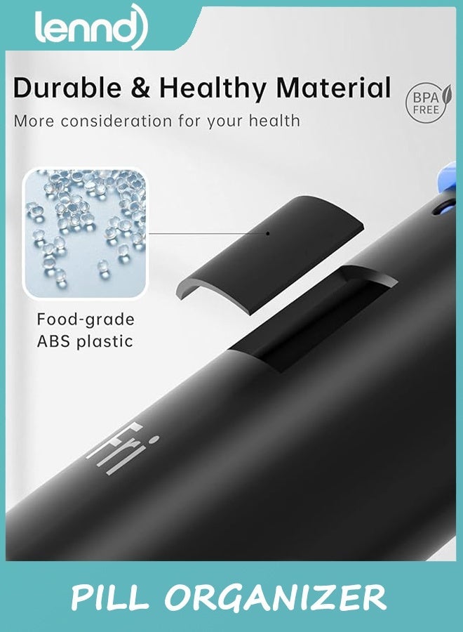 لينند منظم حبوب أسبوعي مرتين يوميًا، صندوق حبوب سفر كبير، 7 أيام، علبة حبوب صباحًا ومساءً مرتين يوميًا بمقبض دوار، حامل حبوب أسبوعي لمكملات الفيتامينات وزيت السمك، أسود - Image 3