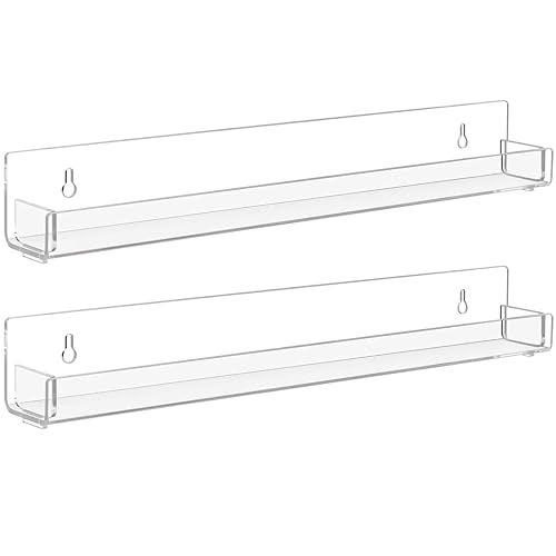 Baosia 2 Pack Clear Nail Polish Rack Wall Mounted,15 inch Invisible Acrylic Floating Bookshelf,Small Toy Storage Wall Shelf Modern Picture Ledge Vinyl Record Display Shelf Holder - Image 1