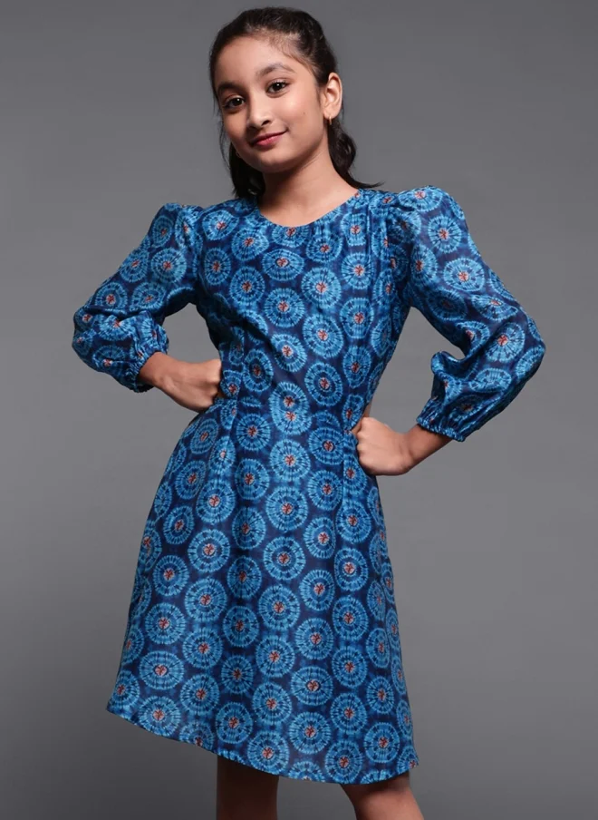 AKS Blue Tie & Dye A-Line Dress for Girls