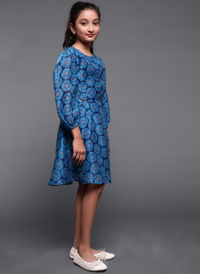 AKS Blue Tie & Dye A-Line Dress for Girls - Image 3
