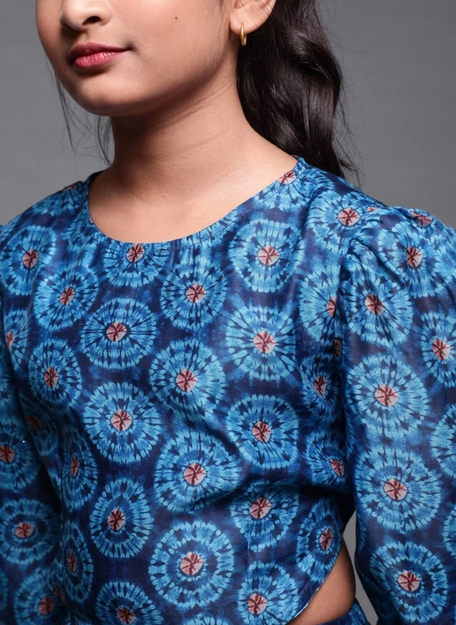 AKS Blue Tie & Dye A-Line Dress for Girls