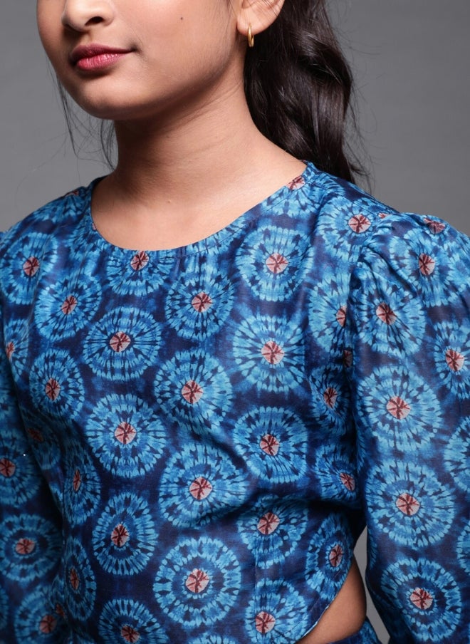 AKS Blue Tie & Dye A-Line Dress for Girls - Image 2