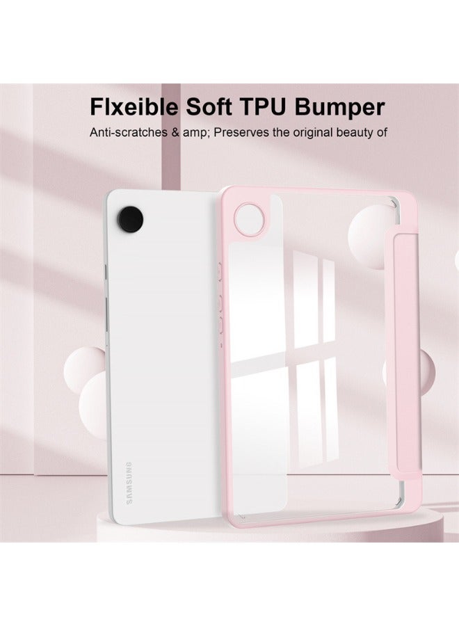 Samsung Galaxy Tab A9 Case, Galaxy Tab A9 Cover with Pencil Holder, Auto Wake Sleep, Clear Acrylic Back, Trifold Flip Slim Leather Durable Shockproof Case for Samsung Galaxy Tab A9 8.7 inch (Pink)  - Image 4