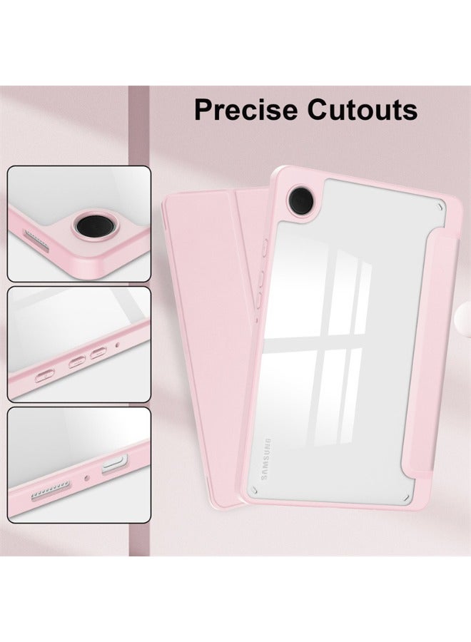 Samsung Galaxy Tab A9 Case, Galaxy Tab A9 Cover with Pencil Holder, Auto Wake Sleep, Clear Acrylic Back, Trifold Flip Slim Leather Durable Shockproof Case for Samsung Galaxy Tab A9 8.7 inch (Pink)  - Image 3