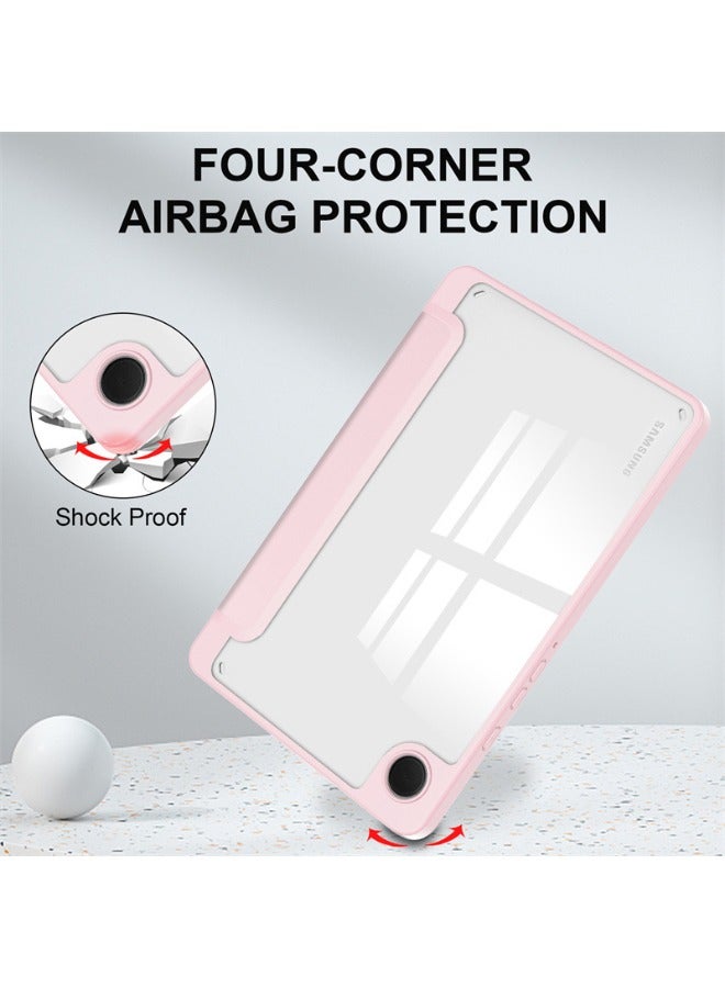 Samsung Galaxy Tab A9 Case, Galaxy Tab A9 Cover with Pencil Holder, Auto Wake Sleep, Clear Acrylic Back, Trifold Flip Slim Leather Durable Shockproof Case for Samsung Galaxy Tab A9 8.7 inch (Pink)  - Image 5