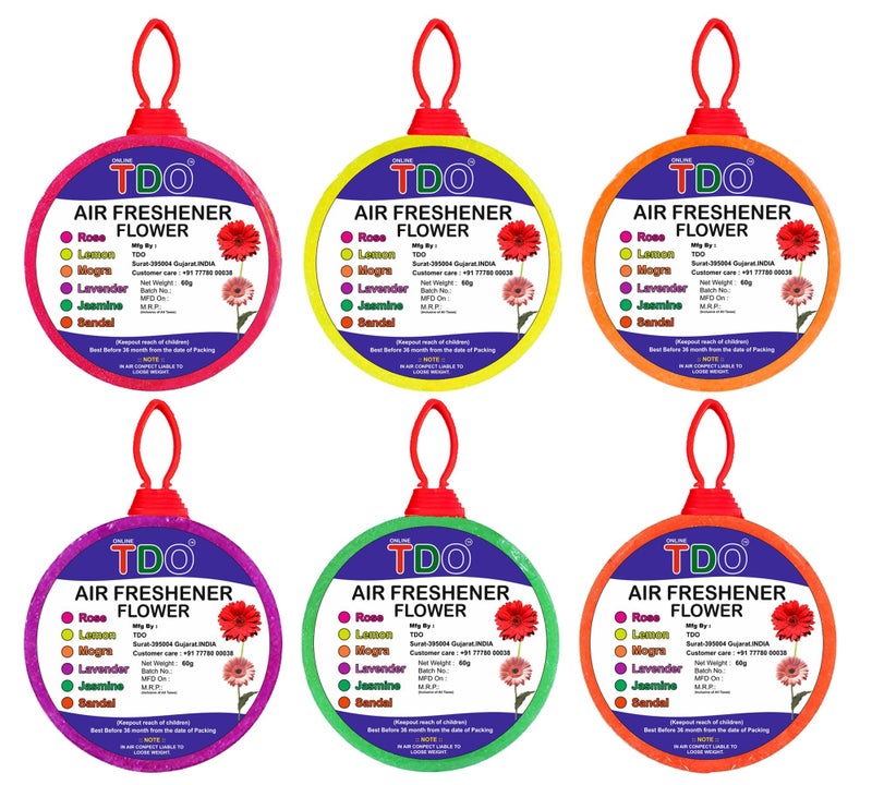 TDO Toilet Bathroom Air Freshener Flowers block Rose, Jasmine,Lemon, Mogra,Sandal, Lavender Fragrances Pantry, Bathroom, Toilet, Wardrobe, wash Basin Pack Of 6 Each 60 Gram - Image 1