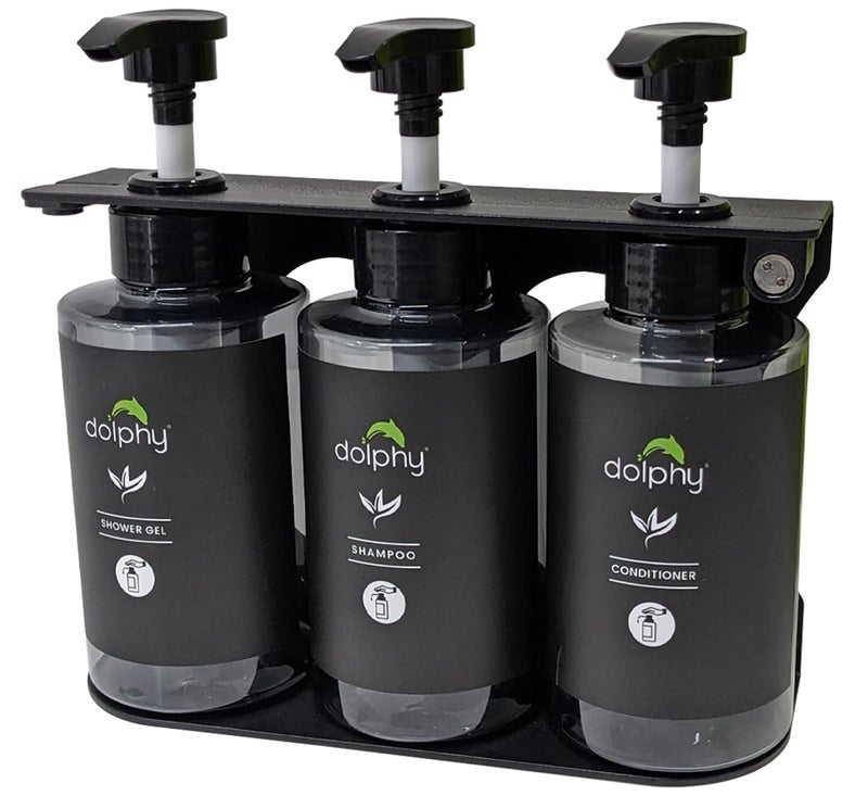 DOLPHY حامل دولفي الجدار وموقد الطاولة لتوزيع الصابون السائل | لغسل اليدين، الشامبو، البلسم وجل الاستحمام للحمام/الحوض/حوض المطبخ - 300 مل (مجموعة من 3) - Image 2