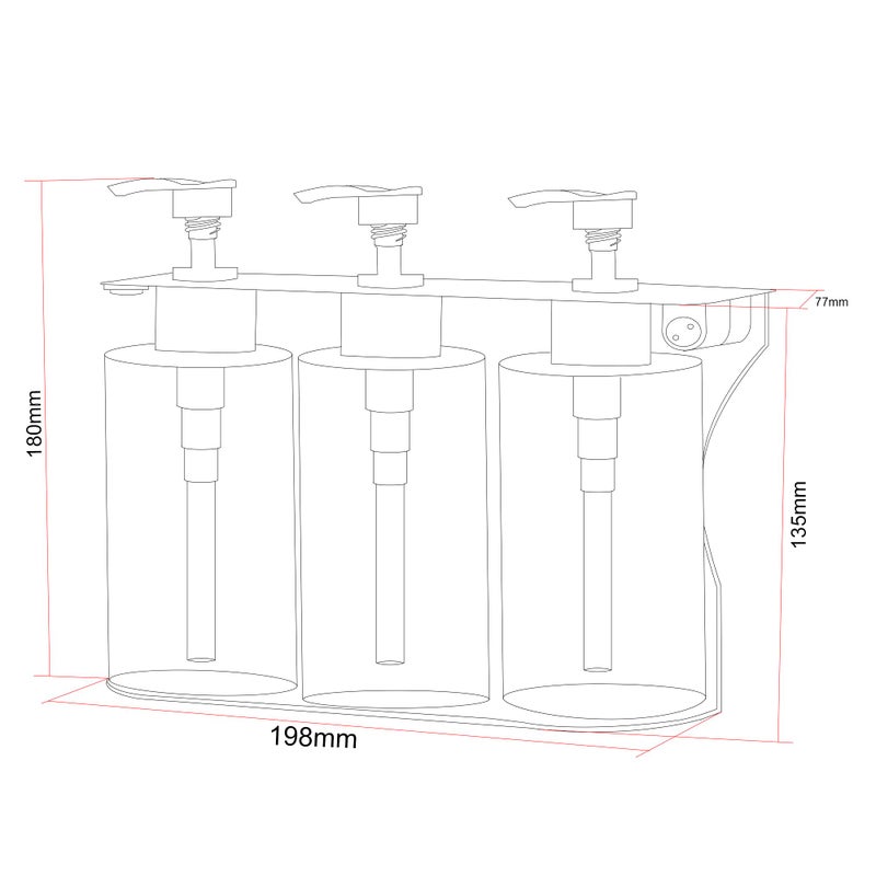 DOLPHY حامل دولفي الجدار وموقد الطاولة لتوزيع الصابون السائل | لغسل اليدين، الشامبو، البلسم وجل الاستحمام للحمام/الحوض/حوض المطبخ - 300 مل (مجموعة من 3) - Image 4