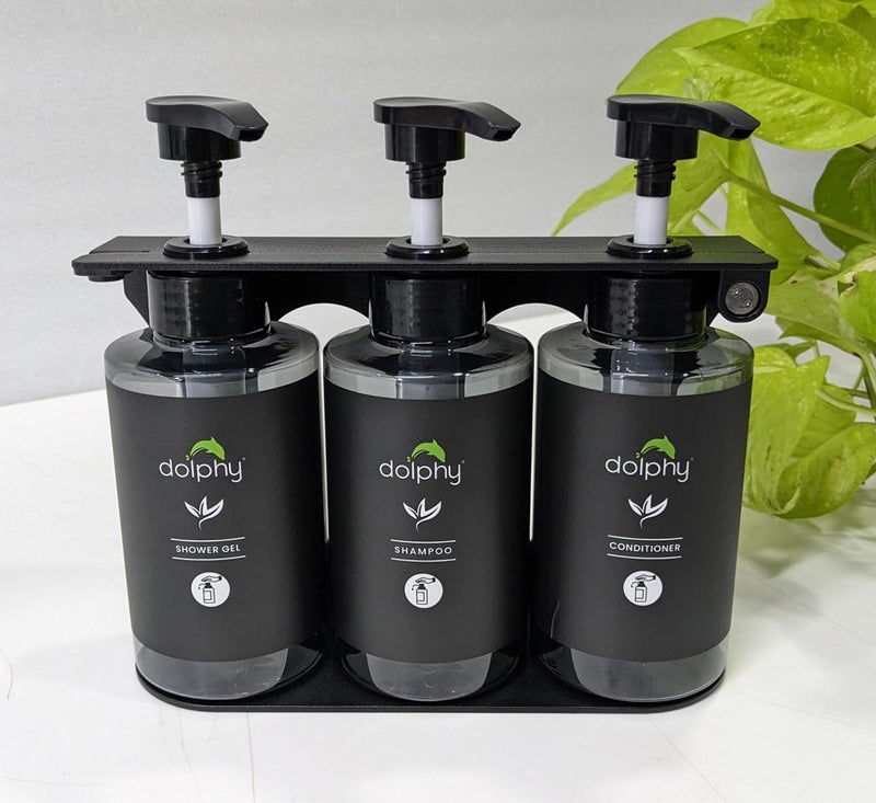 DOLPHY حامل دولفي الجدار وموقد الطاولة لتوزيع الصابون السائل | لغسل اليدين، الشامبو، البلسم وجل الاستحمام للحمام/الحوض/حوض المطبخ - 300 مل (مجموعة من 3) - Image 3
