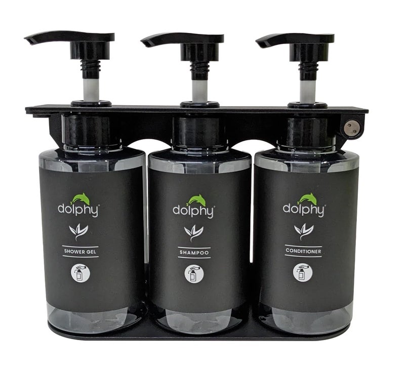 DOLPHY حامل دولفي الجدار وموقد الطاولة لتوزيع الصابون السائل | لغسل اليدين، الشامبو، البلسم وجل الاستحمام للحمام/الحوض/حوض المطبخ - 300 مل (مجموعة من 3) - Image 1