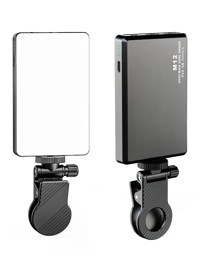 M12 LED Tricolor Photography Video Light, Rechargeable Square Phone Clip LED, Pocket Video Light - Image 1
