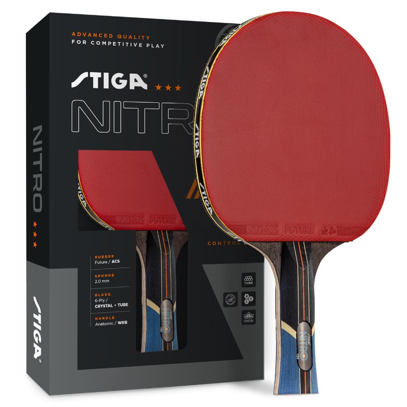 STIGA Nitro Performance Ping Pong Paddle - 6-ply Light Blade - 2mm Premium Sponge – Flared Handle for Exceptional Grip - Performance Table Tennis Racket for Serious Play - Image 1