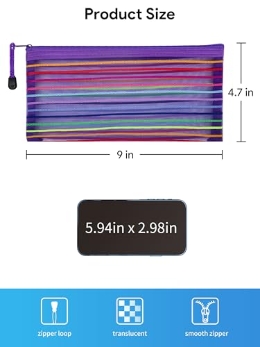 JARLINK 40 Pack 10 Colors Zipper Mesh Pouch, Storage Pencil Pouches, Multipurpose Pencil Pouch Bulk for School and Office Supplies, Cosmetics Travel Accessories, Multicolor - Image 2
