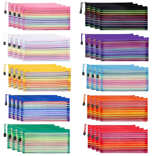JARLINK 40 Pack 10 Colors Zipper Mesh Pouch, Storage Pencil Pouches, Multipurpose Pencil Pouch Bulk for School and Office Supplies, Cosmetics Travel Accessories, Multicolor - Image 1