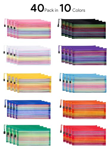 JARLINK 40 Pack 10 Colors Zipper Mesh Pouch, Storage Pencil Pouches, Multipurpose Pencil Pouch Bulk for School and Office Supplies, Cosmetics Travel Accessories, Multicolor - Image 4
