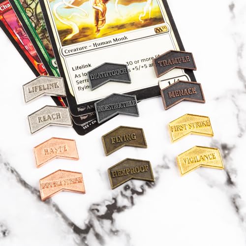 LAMJAM 36 Pieces Magic The Gathering Antique Metal Token Counter MTG Keyword Counters Creature Stats Buff Tokens for CCG Card Gaming Accessories - Image 5