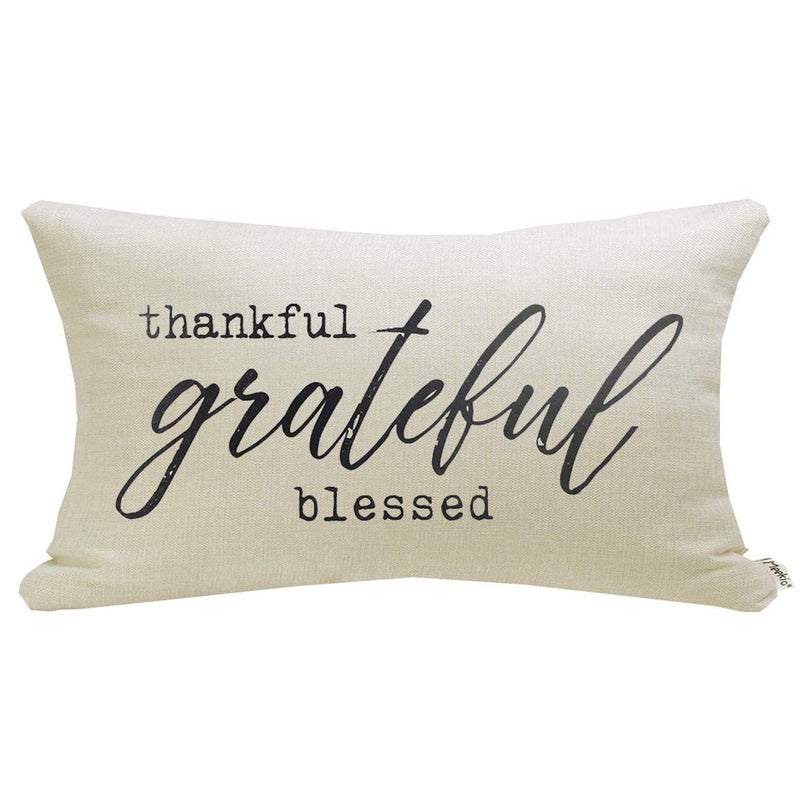 Meekio Farmhouse Pillow Covers with Thankful Grateful Blessed Quote 12" x 20" Farmhouse Rustic DÃ©cor Lumbar Pillow Covers with Saying Housewarming Gifts Family Room DÃ©cor - Image 1