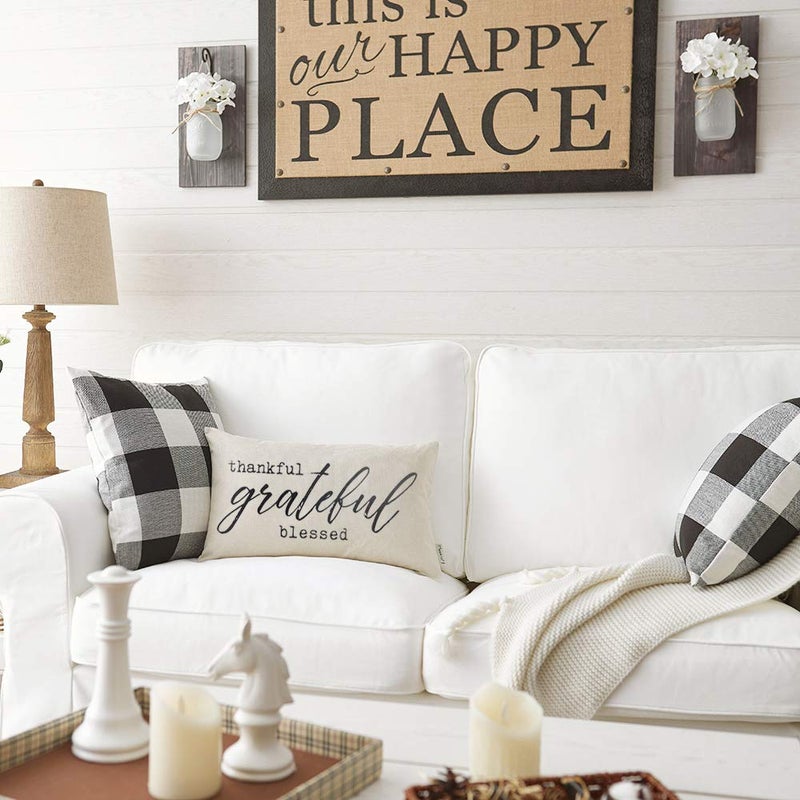 Meekio Farmhouse Pillow Covers with Thankful Grateful Blessed Quote 12" x 20" Farmhouse Rustic DÃ©cor Lumbar Pillow Covers with Saying Housewarming Gifts Family Room DÃ©cor - Image 5