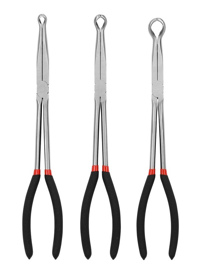 Mayouko 3PCS 11" Long Reach Hose Grip Pliers Set, 5/16 Inch, 1/2 Inch, 3/4 Inch Ring Nose Hose Gripper Pliers Kit, Carbon Steel Offset Spark Plug Boot Removal Pliers for Narrow Space - Image 1
