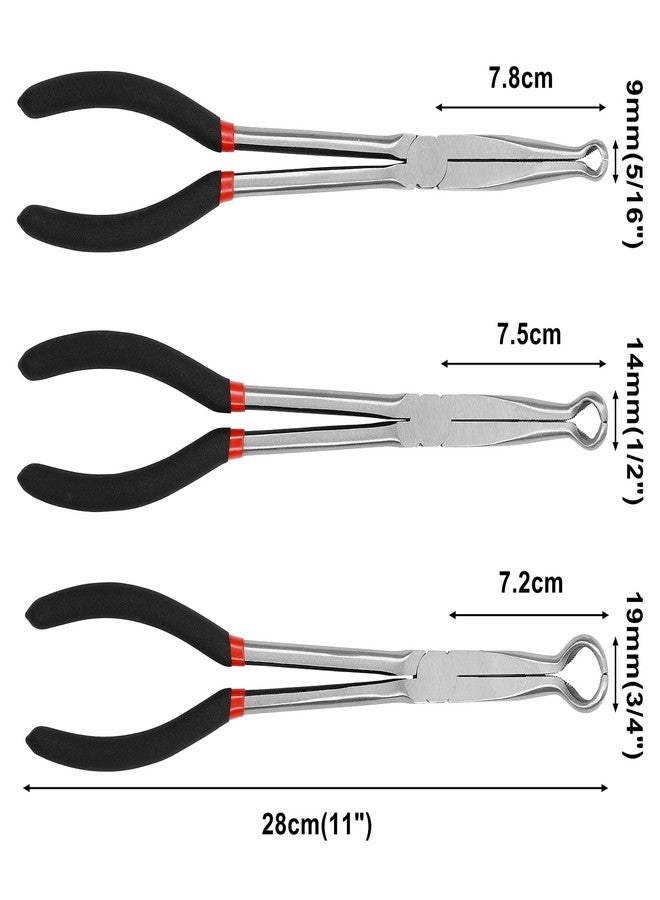 Mayouko 3PCS 11" Long Reach Hose Grip Pliers Set, 5/16 Inch, 1/2 Inch, 3/4 Inch Ring Nose Hose Gripper Pliers Kit, Carbon Steel Offset Spark Plug Boot Removal Pliers for Narrow Space - Image 2