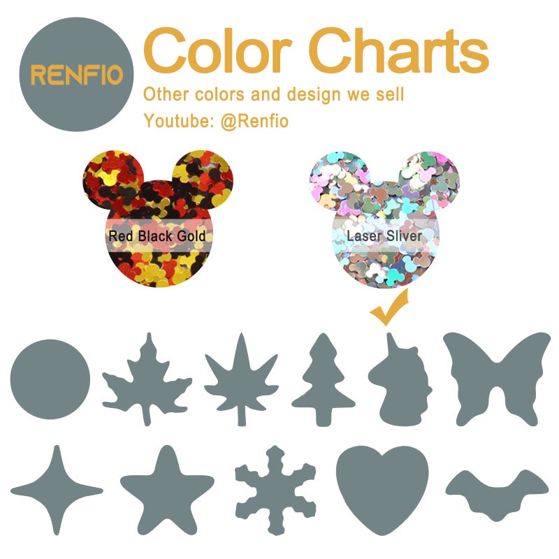 Renfio 1.75 Oz 50g Holographic Mickey Mouse Confetti Glitter Mickey Mouses Shape Shiny Sequin Glitters Resin Sparkle Chunky Sequins for DIY Mold Art Nail Artwork Holiday Decoration - Laser Silver - Image 3