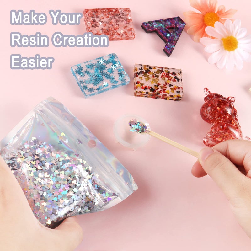 Renfio 1.75 Oz 50g Holographic Mickey Mouse Confetti Glitter Mickey Mouses Shape Shiny Sequin Glitters Resin Sparkle Chunky Sequins for DIY Mold Art Nail Artwork Holiday Decoration - Laser Silver - Image 5