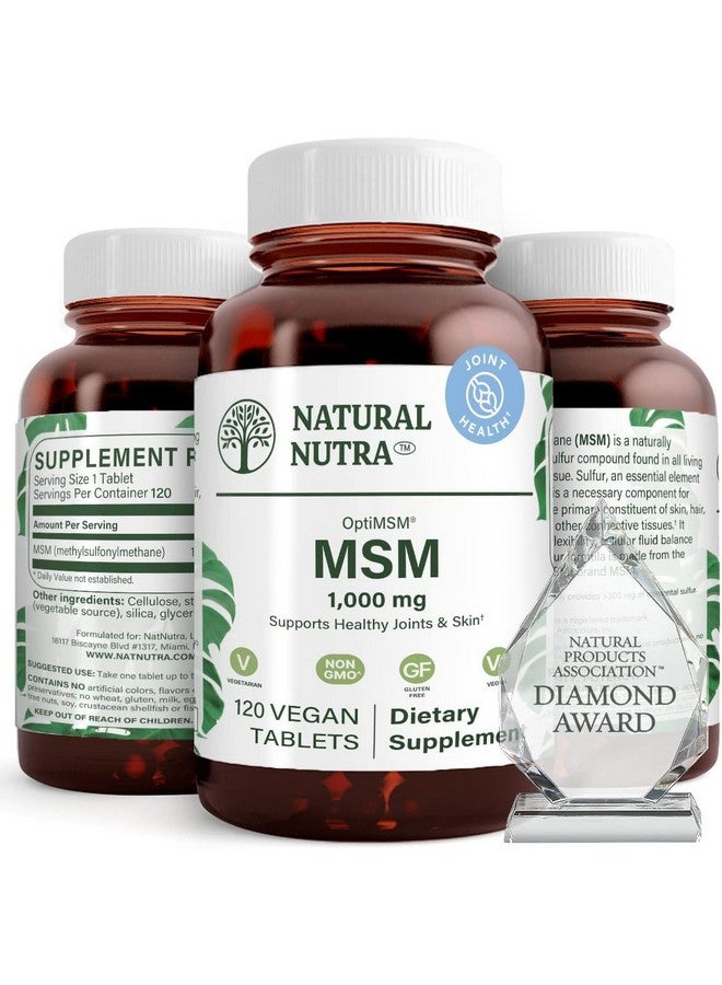 Natural Nutra Natural Nutra OptiMSM, MSM Supplement with Sulfur, Prevent Thinning Hair, Increase Joint Flexibility and Bone Health, Cartilage Health, Helps Supports Fluid Balance, 1000 mg, (120) Vegan Tablets - Image 1