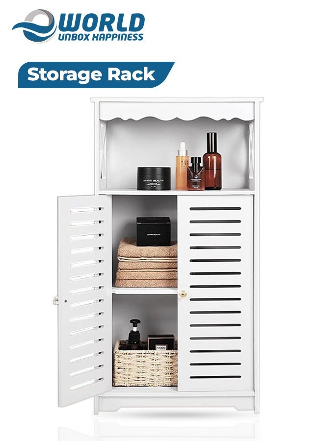إي وورلد خزانة تخزين حمام بيضاء أنيقة مع أرفف وأبواب مزدوجة، أثاث تخزين مقاوم للماء وخفيف الوزن لغرفة النوم والمطبخ والممر والمكتب - Image 1