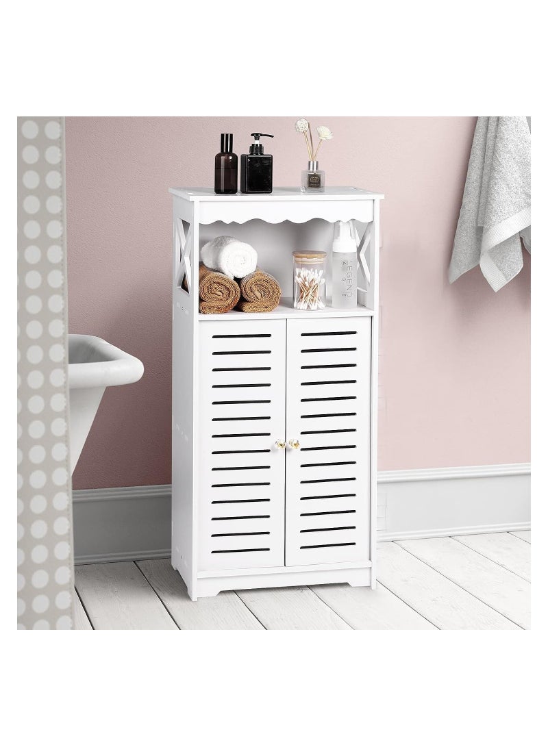 إي وورلد خزانة تخزين حمام بيضاء أنيقة مع أرفف وأبواب مزدوجة، أثاث تخزين مقاوم للماء وخفيف الوزن لغرفة النوم والمطبخ والممر والمكتب - Image 5