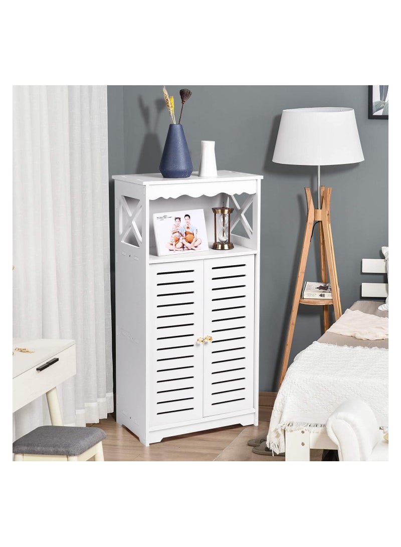 إي وورلد خزانة تخزين حمام بيضاء أنيقة مع أرفف وأبواب مزدوجة، أثاث تخزين مقاوم للماء وخفيف الوزن لغرفة النوم والمطبخ والممر والمكتب - Image 4