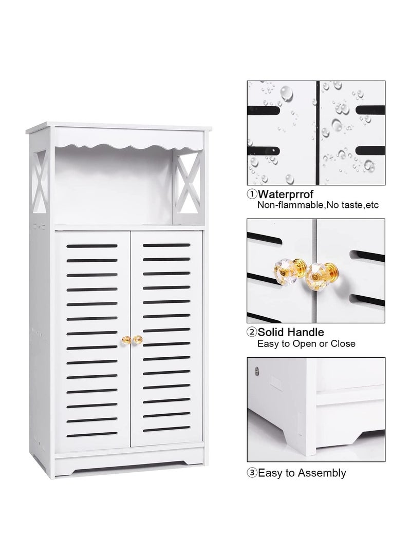إي وورلد خزانة تخزين حمام بيضاء أنيقة مع أرفف وأبواب مزدوجة، أثاث تخزين مقاوم للماء وخفيف الوزن لغرفة النوم والمطبخ والممر والمكتب - Image 3