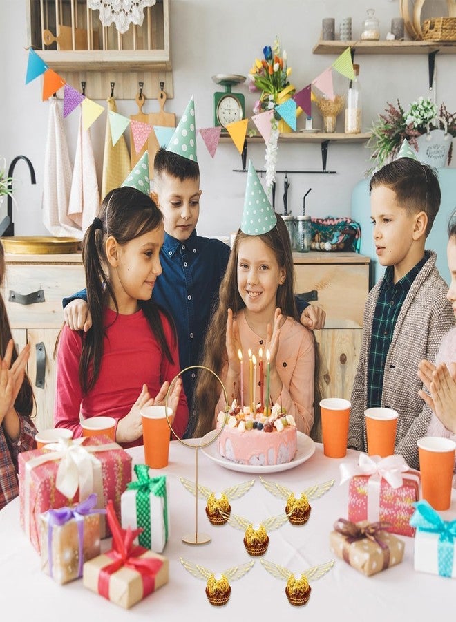 JITINX مجموعة زينة حفلات السحرة مكونة من 103 قطعة من الشوكولاتة، تتضمن 3 أعمدة مرمى ذهبية، و50 قطعة من زينة الكب كيك على شكل أجنحة ذهبية من رقائق الشوكولاتة، بالإضافة إلى 50 نقطة لاصقة، مثالية لحفلات أعياد الميلاد ذات طابع السحرة. - Image 4