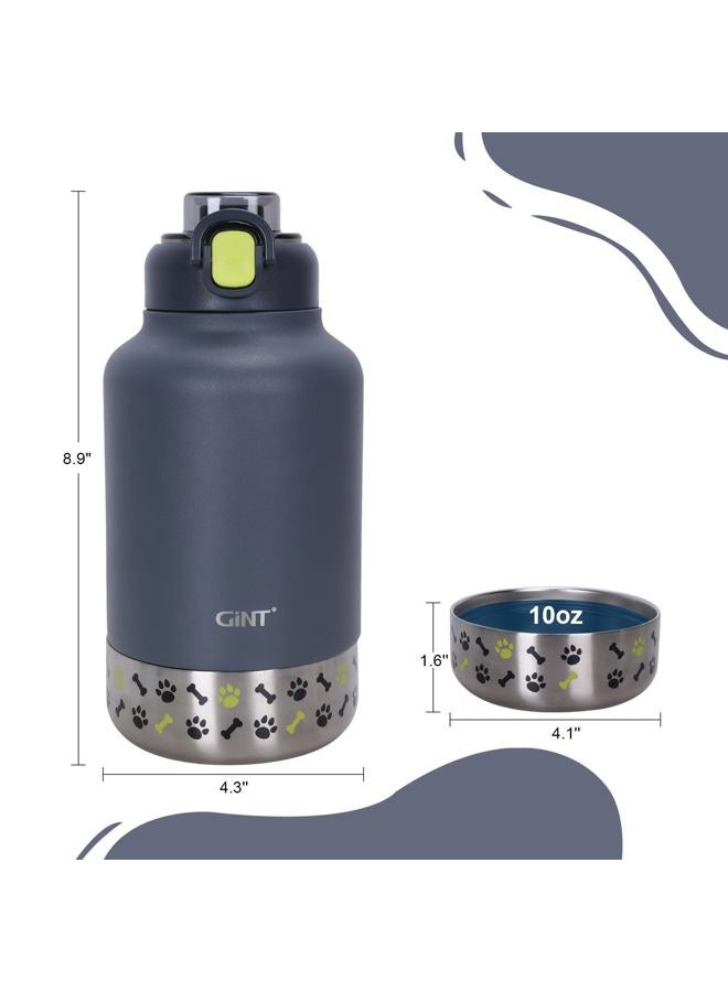 GiNT 37oz Insulated Stainless Steel Dog & Human Water Bottle | Leakproof Travel Dispenser with Detachable 10oz Bowl, 24H Cold/12H Hot, Carrying Case for Walking, Hiking, Camping & Outdoor Travel - Image 3