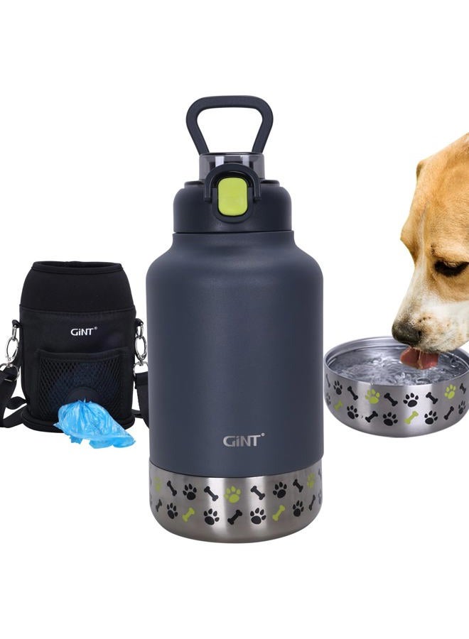 GiNT 37oz Insulated Stainless Steel Dog & Human Water Bottle | Leakproof Travel Dispenser with Detachable 10oz Bowl, 24H Cold/12H Hot, Carrying Case for Walking, Hiking, Camping & Outdoor Travel - Image 1