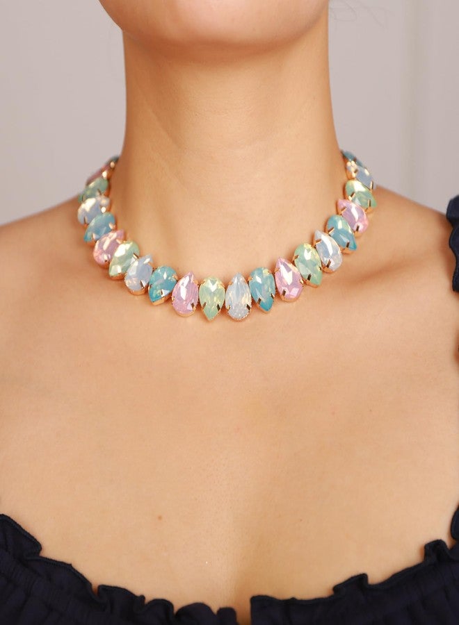 Rumtock Teardrop Shape Pink Crystals Beads Sparkle Choker Necklace for Women Special Occasion Statement Jewelry (Pink) - Image 2