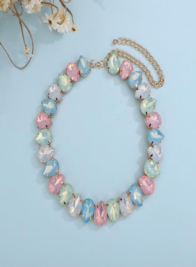 Rumtock Teardrop Shape Pink Crystals Beads Sparkle Choker Necklace for Women Special Occasion Statement Jewelry (Pink) - Image 4