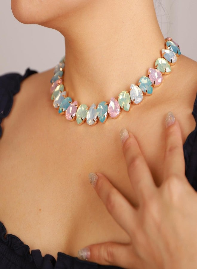 Rumtock Teardrop Shape Pink Crystals Beads Sparkle Choker Necklace for Women Special Occasion Statement Jewelry (Pink) - Image 3