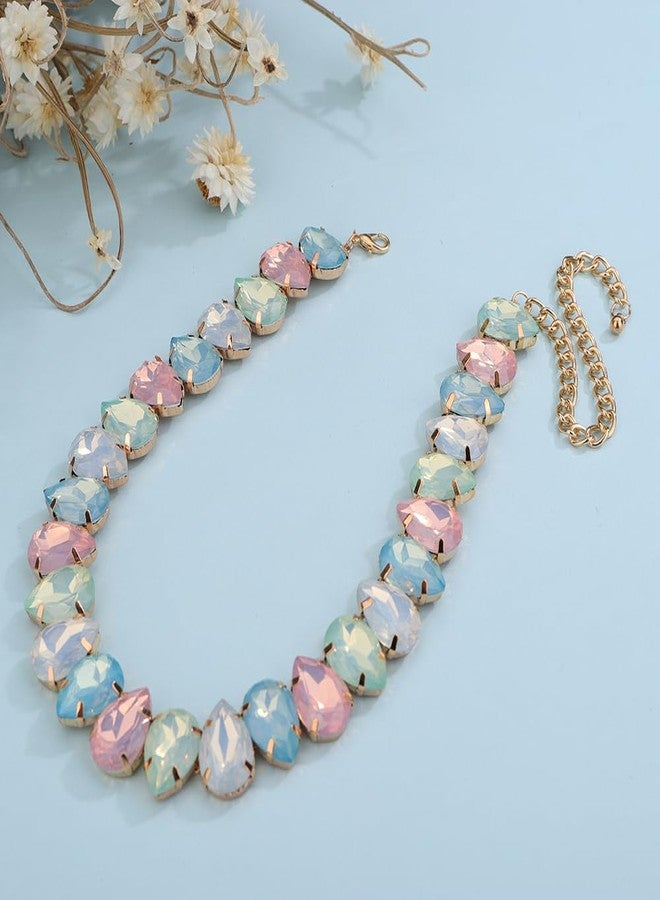 Rumtock Teardrop Shape Pink Crystals Beads Sparkle Choker Necklace for Women Special Occasion Statement Jewelry (Pink) - Image 5