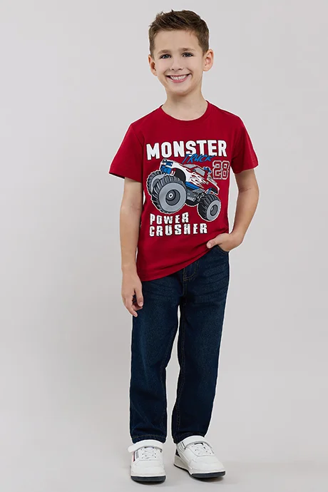 أر أند بي Printed T-Shirt with Crew Neck and Short Sleeves