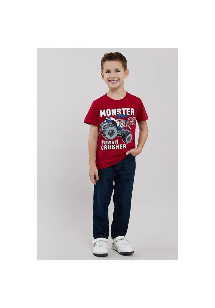 أر أند بي Printed T-Shirt with Crew Neck and Short Sleeves
