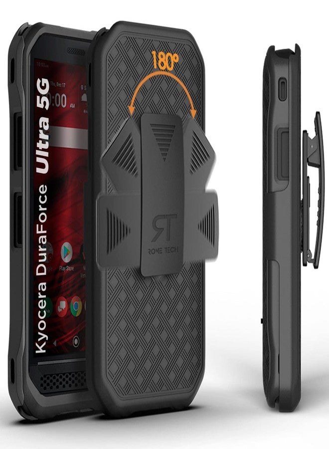 ROME TECH Designed for Kyocera DuraForce Ultra 5G E7110 Case with Belt Clip Holster - Kickstand Cover Phone Case - Black - Image 1