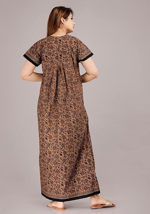 YUKATA Nighty for Women Cotton Printed Maxi Gown Ankle Length Nighty Night Dress Gown for Women Maxi - Free Size (Pack of 2) (Free Size, Brown&Light) - Image 4