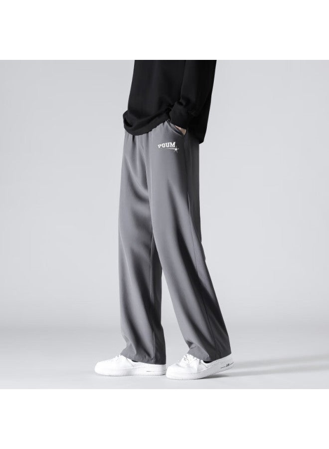 Poum Men's Quick-drying Ice Silk Pants Spring And Summer Thin Loose Sports Wide-leg Cropped Trousers Ym01 Dark Grey L - Image 2