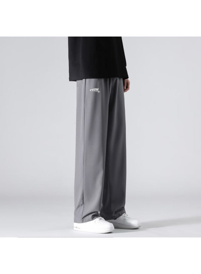 Poum Men's Quick-drying Ice Silk Pants Spring And Summer Thin Loose Sports Wide-leg Cropped Trousers Ym01 Dark Grey L - Image 4
