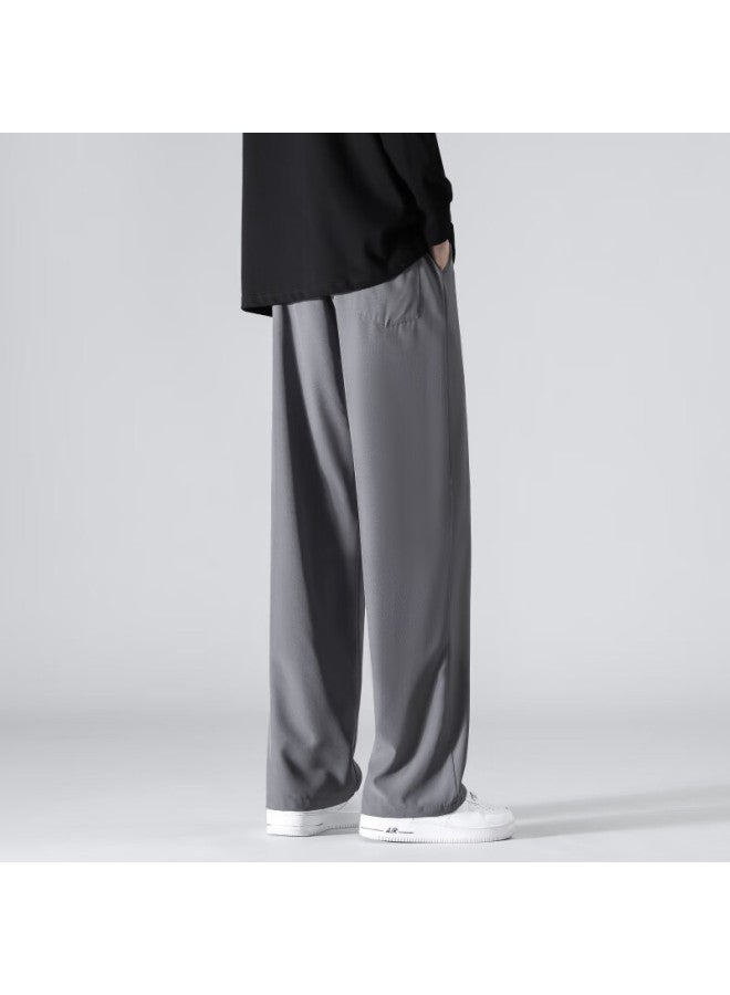 Poum Men's Quick-drying Ice Silk Pants Spring And Summer Thin Loose Sports Wide-leg Cropped Trousers Ym01 Dark Grey L - Image 3