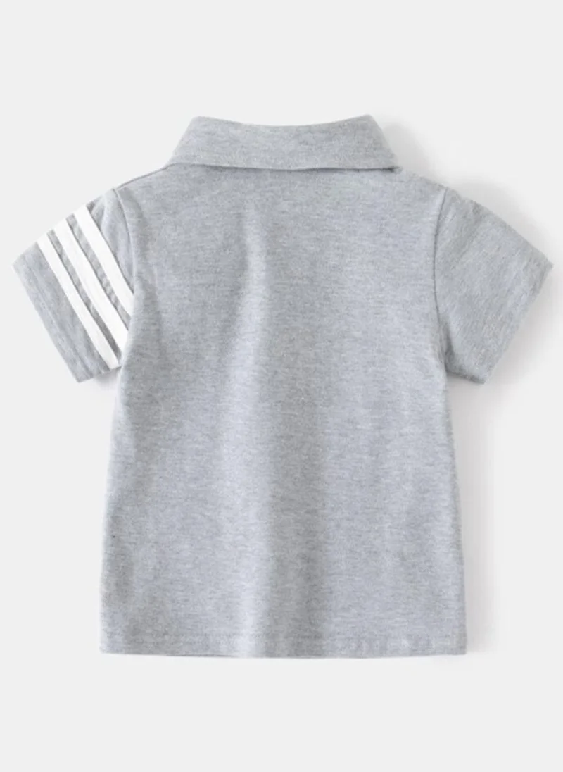 YUNIQEE Grey Striped Polo Collar T-shirt