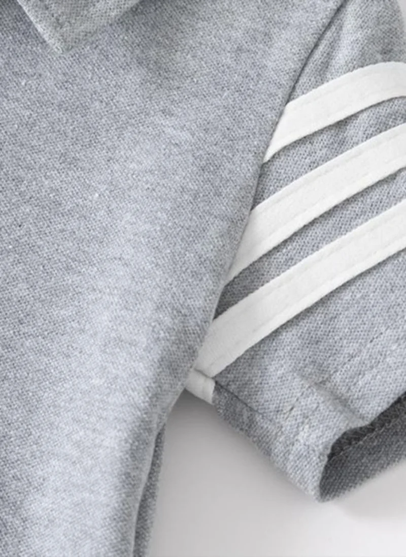 YUNIQEE Grey Striped Polo Collar T-shirt