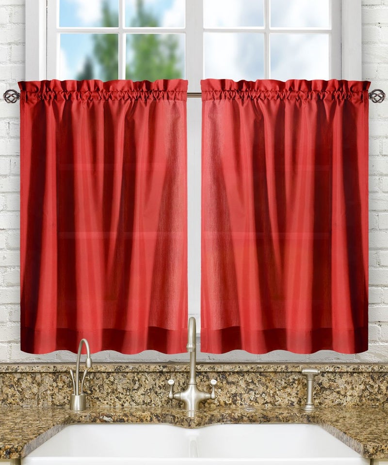 Ellis Curtain Stacey Sheer Tailored Tier Pair Curtains 56 x 36 Red