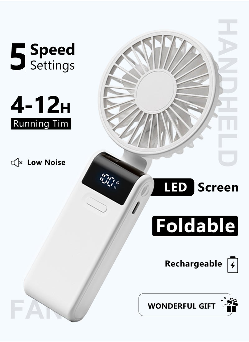Necomi - Handheld Fan, Powerful Handheld Fan, Small Battery Operated Fan with LED Display, 5 Speed Adjustable, Lightweight Rechargeable Fan, Can be Used as Mobile Phone Holder - Image 1